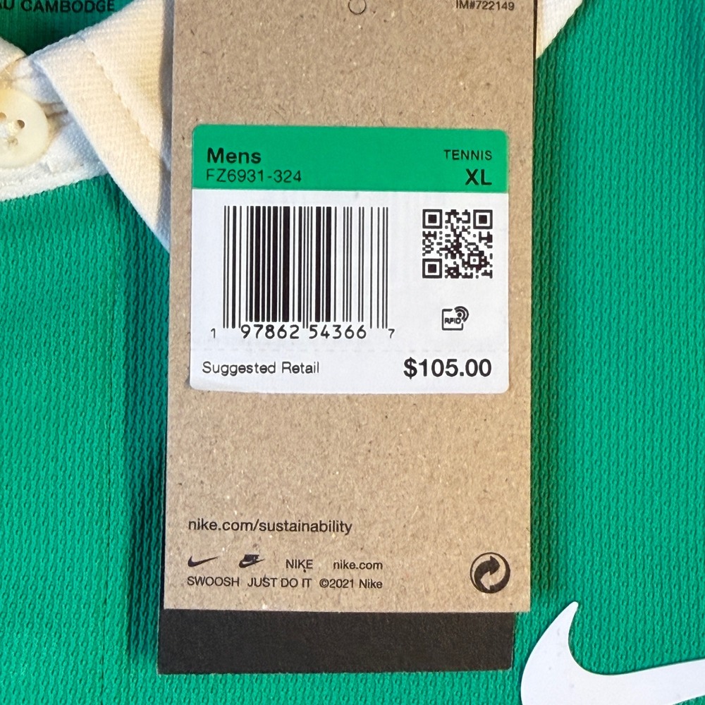 NikeCourt Dri-FIT ADV Slam Mens XL Tennis Polo Green FZ6931-324 New - Picture 6 of 7